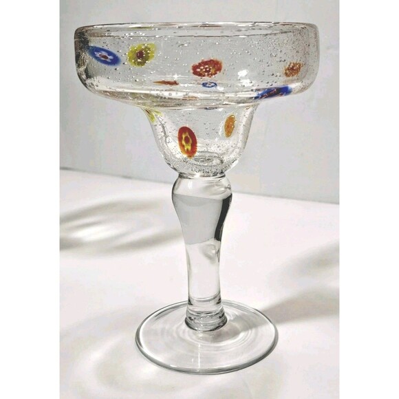 Crate & Barrel Zazz Millefiori Margarita Glasses Set of 2 Handblown Art Barware - Picture 6 of 9
